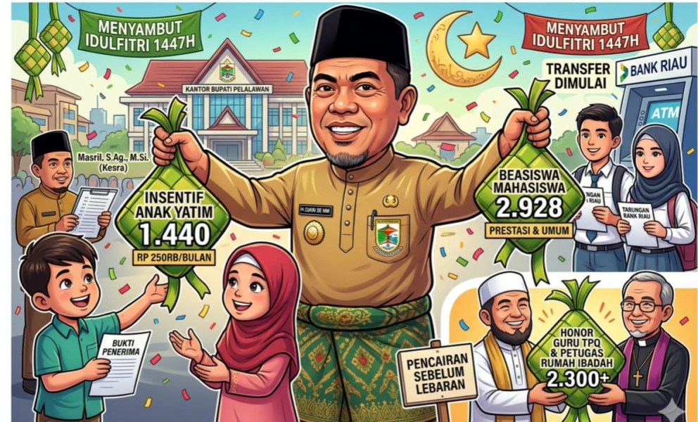 Pemkab Pelalawan Salurkan Insentif Anak Yatim dan Beasiswa Mahasiswa Jelang Idulfitri