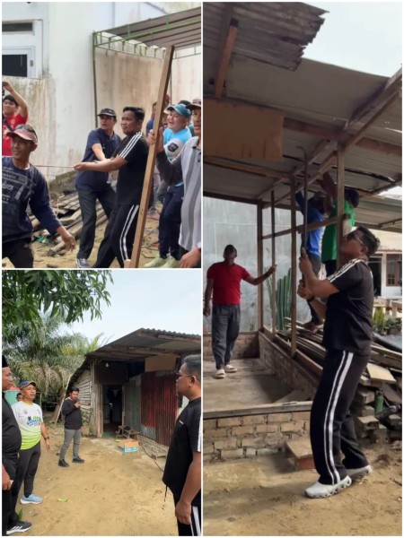 Gotong Royong Bedah Rumah RTLH, Bupati Pelalawan dan Baznas Hadir di Tengah Warga